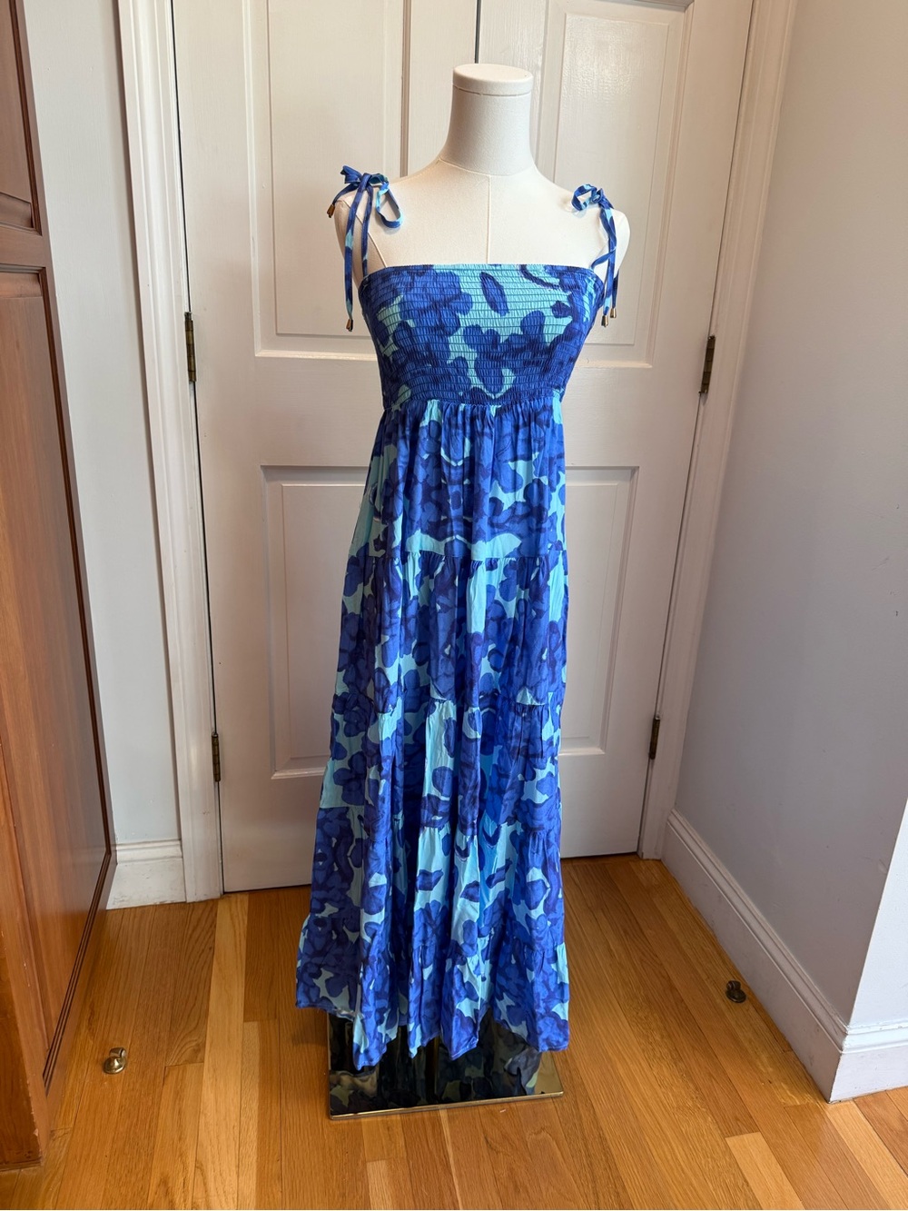 Petal & Pup Blue Floral Tie-Shoulder Maxi Dress